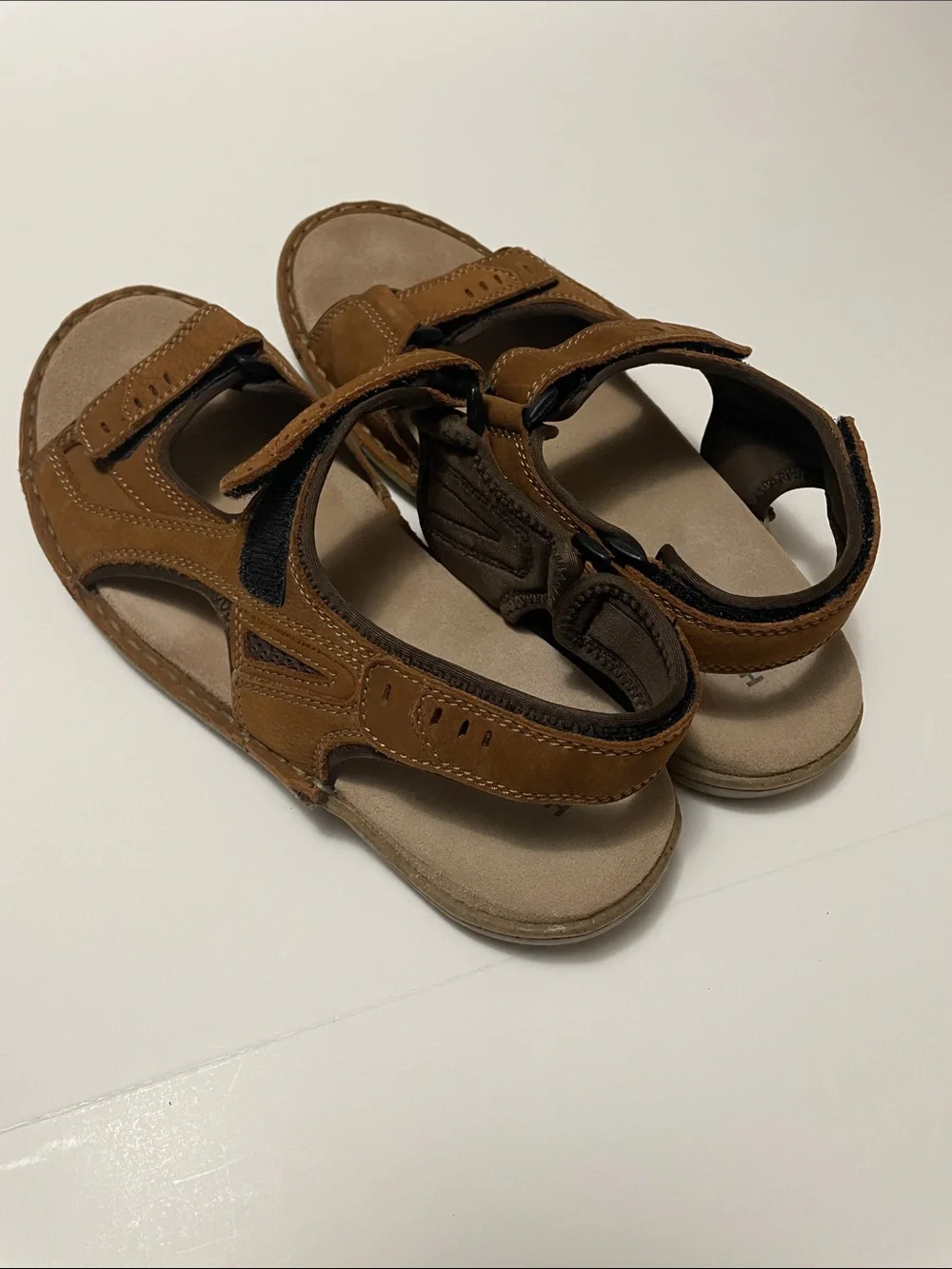 Men’s Hush Puppies Tan Brown Leather Fisherman Sandals Sz 10.5W